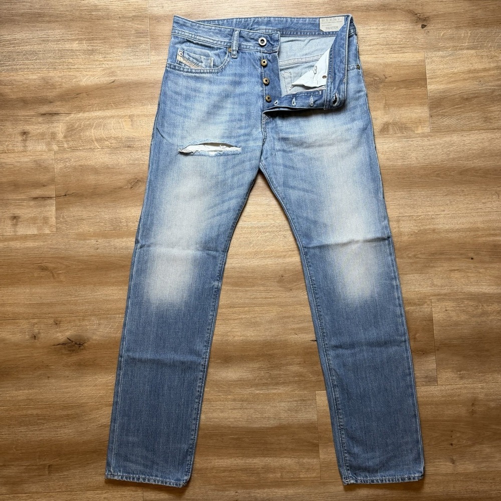 Diesel Buster Jeans Men 29x30 Blue Slim Tapered Light Wash Distress Denim 0839C